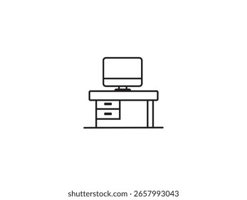 Sleek minimalist desk setup with computer, perfect for modern office design and technology concepts, offering a clean and professional workspace aesthetic.