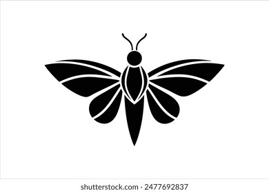 A sleek, minimalist firefly logo in black, presented as a silhouette. This vector artwork icon captures the essence of simplicity and elegance in its design, perfect for various branding needs.