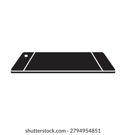 A sleek, minimalist flat design illustration of a rectangular device with rounded edges, featuring a thin white border and a central black surface. The design emphasizes clean lines and a modern aesth.