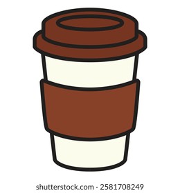 A sleek and minimalist flat icon of a paper coffee cup, perfect for conveying the idea of coffee to-go