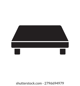 A sleek, minimalist flat-top table with four small rounded legs, rendered in solid black against a plain white background. The table has a modern, clean design with no additional details or textures, .