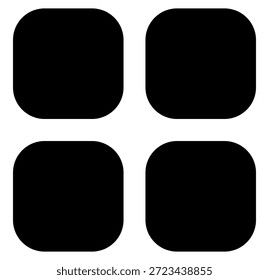 Um ícone de grade minimalista elegante com quatro quadrados arredondados pretos. Ideal para representar menus de aplicativos, painéis ou categorização em projetos modernos de design de interface do usuário móvel e da Web.