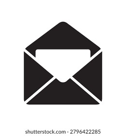 A sleek, minimalist icon of a closed envelope featuring a sealed flap and a subtle rectangular slit. The design uses high contrast with solid black fill and white edges, creating a clean, modern aesth.