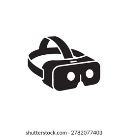 A sleek, minimalist illustration of a virtual reality headset viewed from the front and slightly above. The design is rendered in high-contrast black and white with subtle shading to emphasize the con.