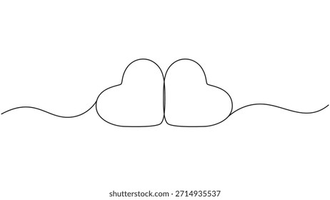 Un elegante dibujo de líneas minimalista presenta dos corazones interconectados formados por una sola línea continua, que simboliza el amor, la unidad y la conexión emocional con un atractivo artístico moderno, perfecto para