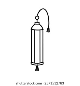 A sleek and minimalist long cylindrical lantern featuring a tassel at the bottom, designed in clean black line art. Perfect for creative projects, festival designs, traditional decor concepts.