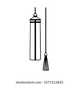 A sleek and minimalist long cylindrical lantern featuring a tassel at the bottom, designed in clean black line art. Perfect for creative projects, festival designs, traditional decor concepts.