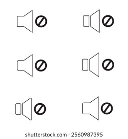 A sleek and minimalist mute sound icon design, featuring a speaker symbol with a diagonal line crossing through it, representing the 'no sound' or 'mute' functionality crafted with clean lines.