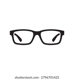 A sleek, minimalist pair of black-framed eyeglasses with thin temples and slightly curved lenses, presented in a clean silhouette against a plain, unadorned background. The design is bold and modern, .