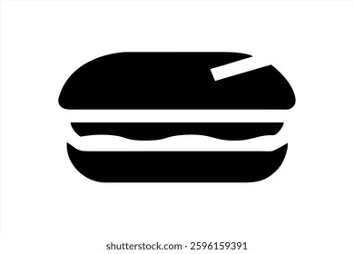 A sleek, minimalist vector design showcases a delicious burger featuring a top bun, cheese, and a layer of sauce. The bold black silhouette emphasizes its appetizing appearance.