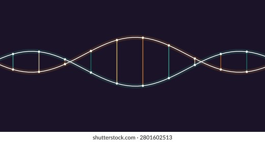 A sleek, minimalist vector illustration of a DNA double helix strand with connecting nodes and vertical lines.