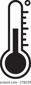 A sleek, minimalist vector illustration of a thermometer featuring a temperature scale and a filled mercury column. The design is clean, monochromatic, and ideal for use in digital interfaces, educational materials, or health-related projects. Perfect for vector-based applications requiring a simple yet precise representation of temperature measurement.