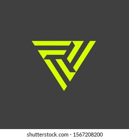 A sleek and minimalist vector logo featuring three "F" letters interlocked to form a solid triangle shape. The design uses sharp geometric lines and a vibrant neon lime-green color against a dark charcoal background. This professional monogram conveys precision, unity, and structural strength, making it ideal for technology startups, modern fitness brands, engineering firms, and creative design agencies.