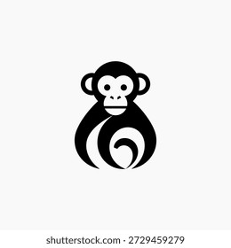 Sleek minimalist vector logo featuring a sharp geometric chimpanzee face with angular facial structure, prominent eyes, ears, and expressive mouth in pure white on deep black background. Perfect for premium wildlife conservation brands, luxury primate research organizations, modern eco-tourism agencies, high-end animal welfare NGOs, bold streetwear labels, or sophisticated pet care lines seeking a clean, intelligent, and contemporary emblem that conveys curiosity, intelligence, playfulness, strength, and timeless primate wisdom.