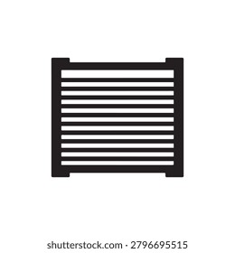 A sleek, minimalist ventilation grille featuring evenly spaced horizontal slats framed by a thick black border. The design is monochromatic with a stark contrast between the black and white elements, .