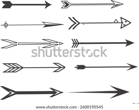 A sleek and minimalistic arrow icon, designed with clean lines and a pointed tip. The arrow can be straight or slightly curved, depending on its intended direction—pointing up, down, left, or right. 