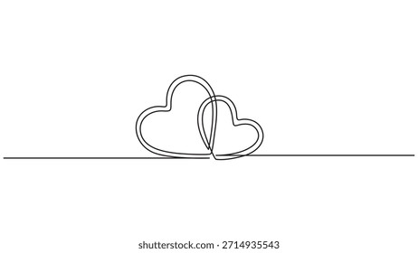 A sleek, minimalistic line drawing featuring two hearts intertwined, symbolizing love, connection, and emotional intimacy. This simple yet expressive artwork emphasizes unity and affection through