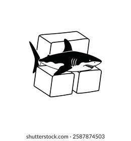 A sleek and minimalistic vector silhouette of a shark, designed in a bold and modern style.