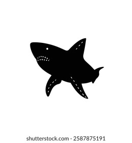 A sleek and minimalistic vector silhouette of a shark, designed in a bold and modern style. The sharp, streamlined shape captures the essence of the ocean predator, making it perfect for logos.