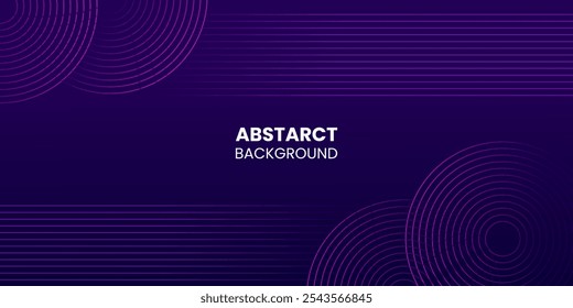 Um design de fundo abstrato moderno e elegante. A sobreposição de círculos roxos e linhas horizontais cria uma sensação de profundidade e movimento contra uma tela roxa escura e rica. Perfeito para minimalista e futuro