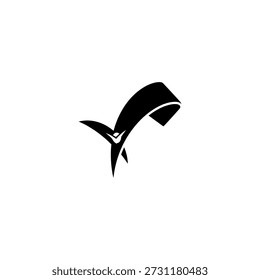 Uma marca de verificação abstrata elegante e moderna integrada com uma fita fluente, criando um design de logotipo dinâmico e profissional.