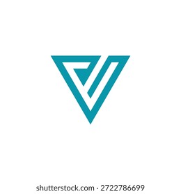 Diseño de logotipo geométrico abstracto elegante y moderno con una letra estilizada P y V integrada dentro de una forma triangular audaz, que representa el progreso y conceptos visionarios