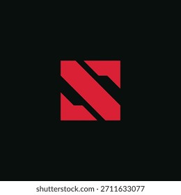 Schlankes und modernes abstraktes Logo-Design mit einem stilisierten roten Buchstaben S auf schwarzem Hintergrund, das digitale Identität, Innovation und professionelles Branding symbolisiert