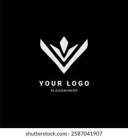 A sleek and modern abstract logo featuring a symmetrical geometric design. Perfect for branding, technology, luxury, and corporate identity.