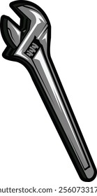 A sleek, modern adjustable wrench, perfect for mechanics and DIY enthusiasts. This illustration showcases the tool's shiny metallic finish and versatile design