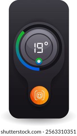 A sleek and modern air conditioner temperature control interface featuring a digital display, circular adjustment gauge, and interactive button