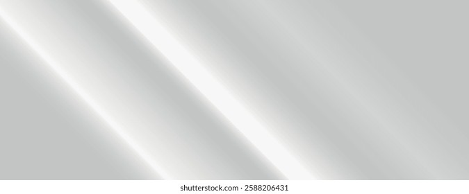 A sleek, modern background with a silver background featuring smooth, diagonal light streaks. The silver color adds a metallic texture. Gradient neon background vector. Gray background.