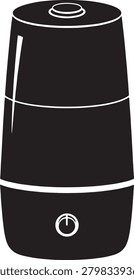 A sleek, modern black cylindrical lamp featuring a simple power switch at the base and a circular top vent. Clean design with subtle white lines for a minimalist aesthetic.
