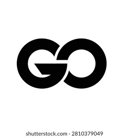 A sleek, modern black 'GO' wordmark logo on a white background. Ideal for business, tech, or sports branding to convey action and forward movement.