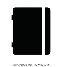 A sleek, modern black notebook with a pen standing vertically beside it, perfect for stationery and office use in minimalist designs.