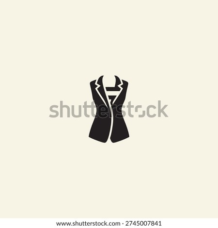 Sleek, modern black vest icon with sharp lapels, representing formal wear, business attire, or fashion.
