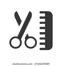 A sleek and modern black and white vector icon representing grooming and hairstyling, symbolizing personal care, beauty, and professional salon services.