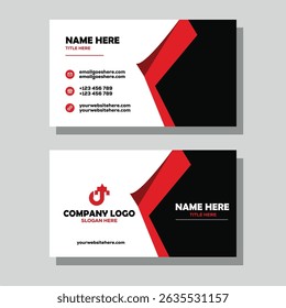 A sleek and modern business card template featuring bold red and black curved accents. Ideal for corporate branding, professionals, and entrepreneurs. Fully editable layout.