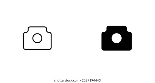 A sleek and modern camera icon featuring a classic design with a circular lens at the center. The body is outlined with clean lines, emphasizing its compact form. 