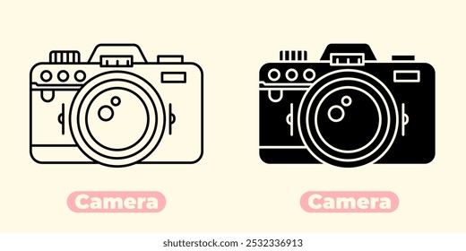 Icono de cámara elegante y moderno, perfecto para proyectos de Fotografía, medios y diseño creativo. Esta Ilustración vectorial minimalista captura la esencia de una cámara clásica.