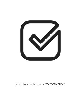 A sleek, modern checkmark icon that effectively symbolizes approval and completion, suitable for use in a variety of applications. This design is ideal for minimalist projects and elegant interfaces