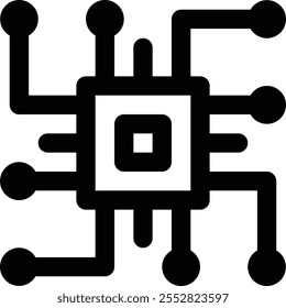 Sleek and modern circuit board icon representing technology and innovation. Perfect for illustrating concepts of digital connectivity, electronic devices, and futuristic design in high-tech industries