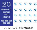 A sleek and modern collection of 20 high-quality phone call icons, covering call actions, status indicators, and communication symbols. Ideal for mobile apps, contact pages, and communication tools.