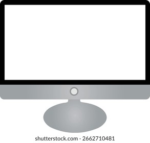 A sleek, modern computer monitor with a large blank white screen and a silver base, presented centrally against a stark white background, ready for content.