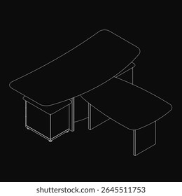A sleek modern conference table with two benches, drawn in clean line art against a black background. The rectangular design features minimalist details, perfect for corporate or office themes.