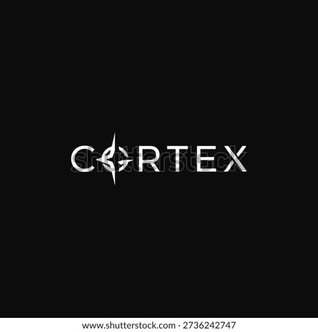 A sleek and modern CORTEX brand logo featuring white typography with a stylized compass or star symbol replacing the 'O', set against a solid black background. Ideal for technology, business, or directional concepts.