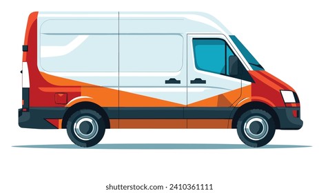 A sleek modern delivery van is parked and featured in a vibrant vector illustration