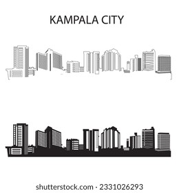 A sleek and modern depiction of Kampala's urban skyline, captured in a crisp and clean vector format, showcasing its iconic landmarks and architectural marvels.