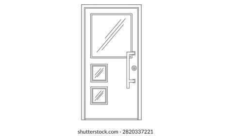 Sleek modern door design featuring a large upper window and two smaller lower windows with a long vertical metal handle.
