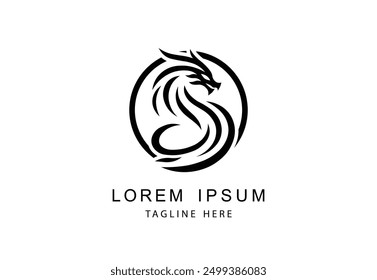 A sleek, modern dragon logo in black and white, ideal for dynamic branding.