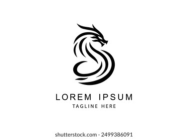 A sleek, modern dragon logo in black and white, ideal for dynamic branding.